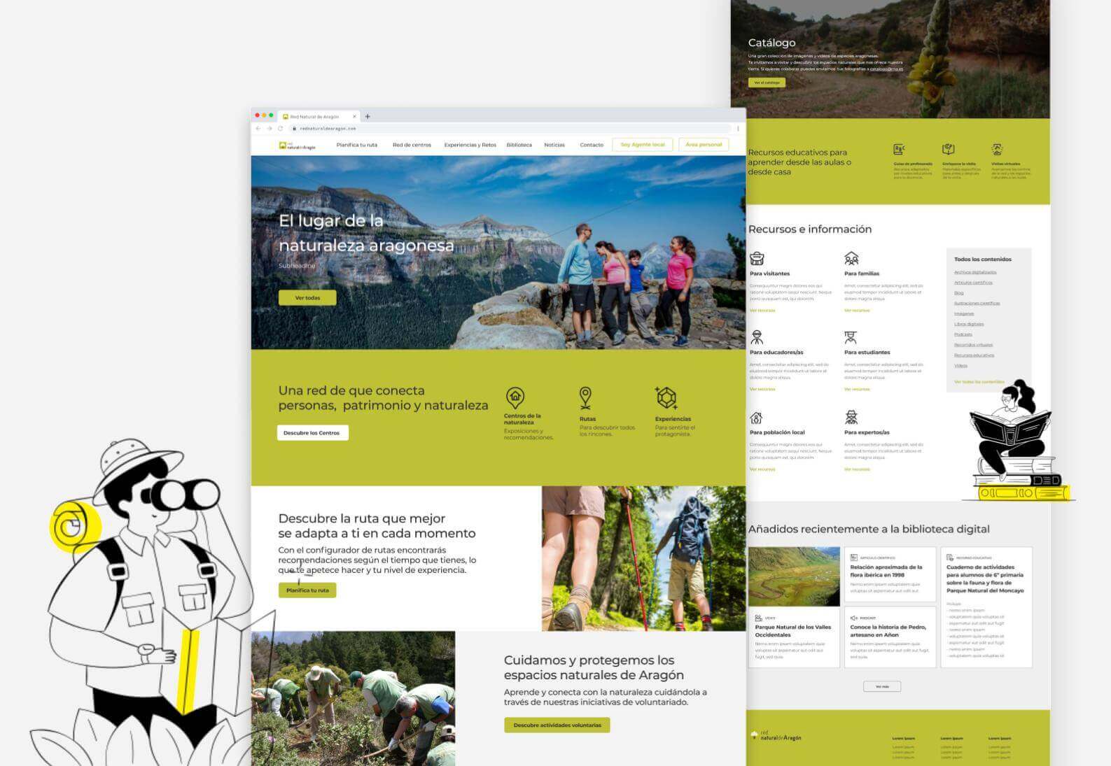 Página web de los Centros de la Naturaleza: Home y página del catálogo.