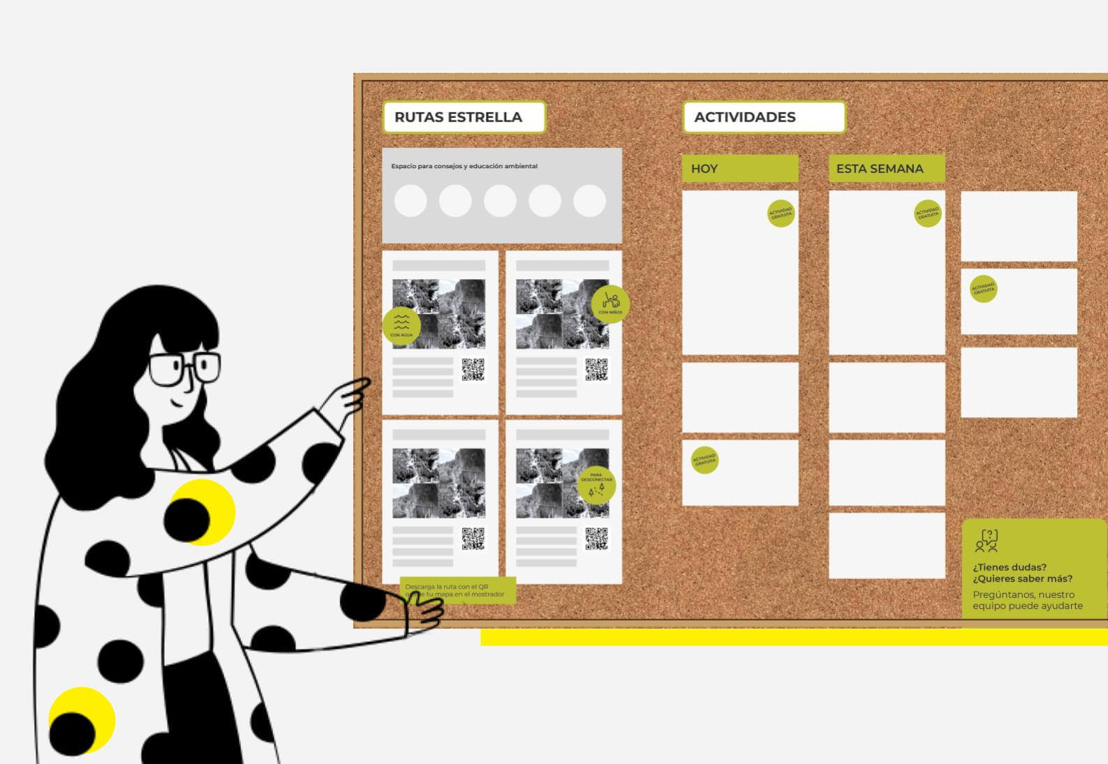 Corchera. Rutas estrella (consejos y principales rutas: etiquetadas, con fotos). Actividades: hoy, esta semana, gratuitas, niños. Invita a solicitar asesoramiento al monitor.