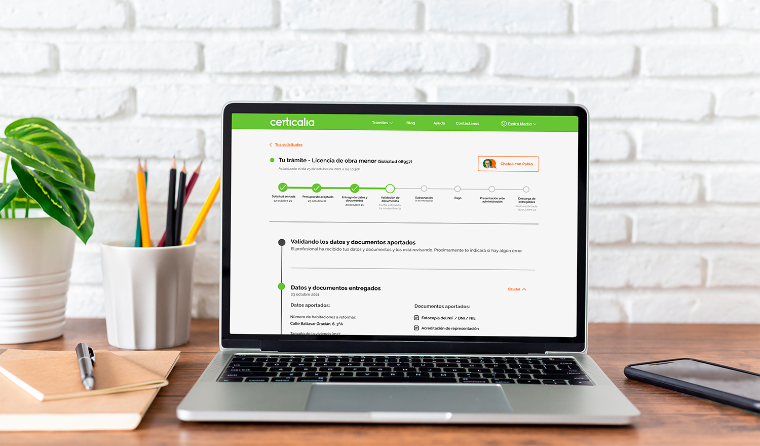 Mockup del nuevo servicio digital diseñado para Certicalia