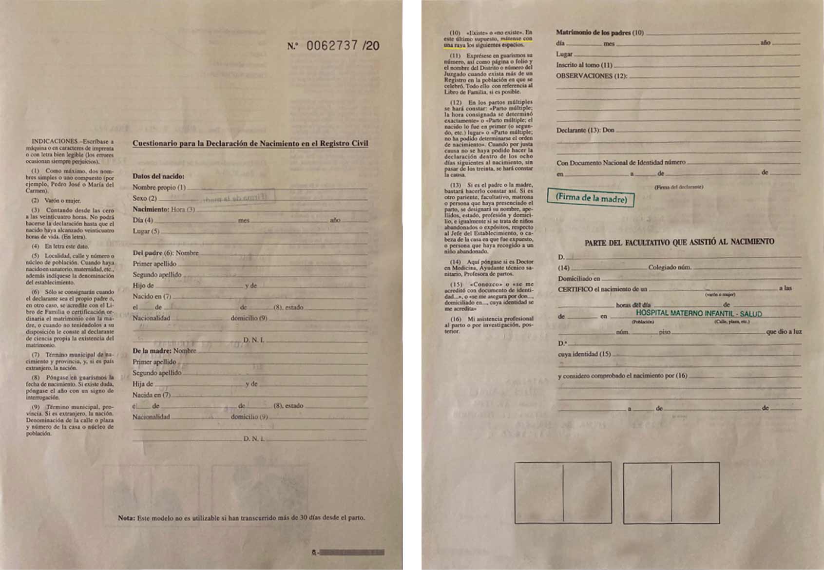 Fotografía de ambas caras del formulario.