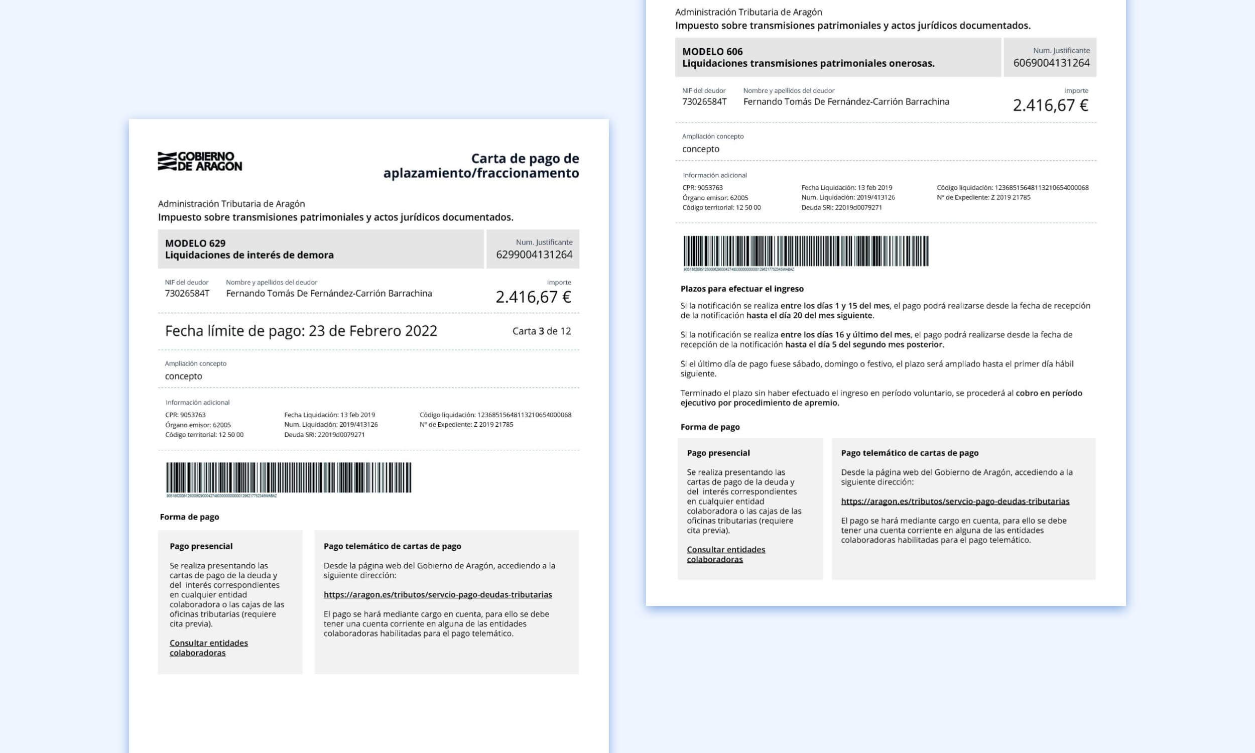 Nuevas cartas de pago para solicitar aplazar el pago de una deuda