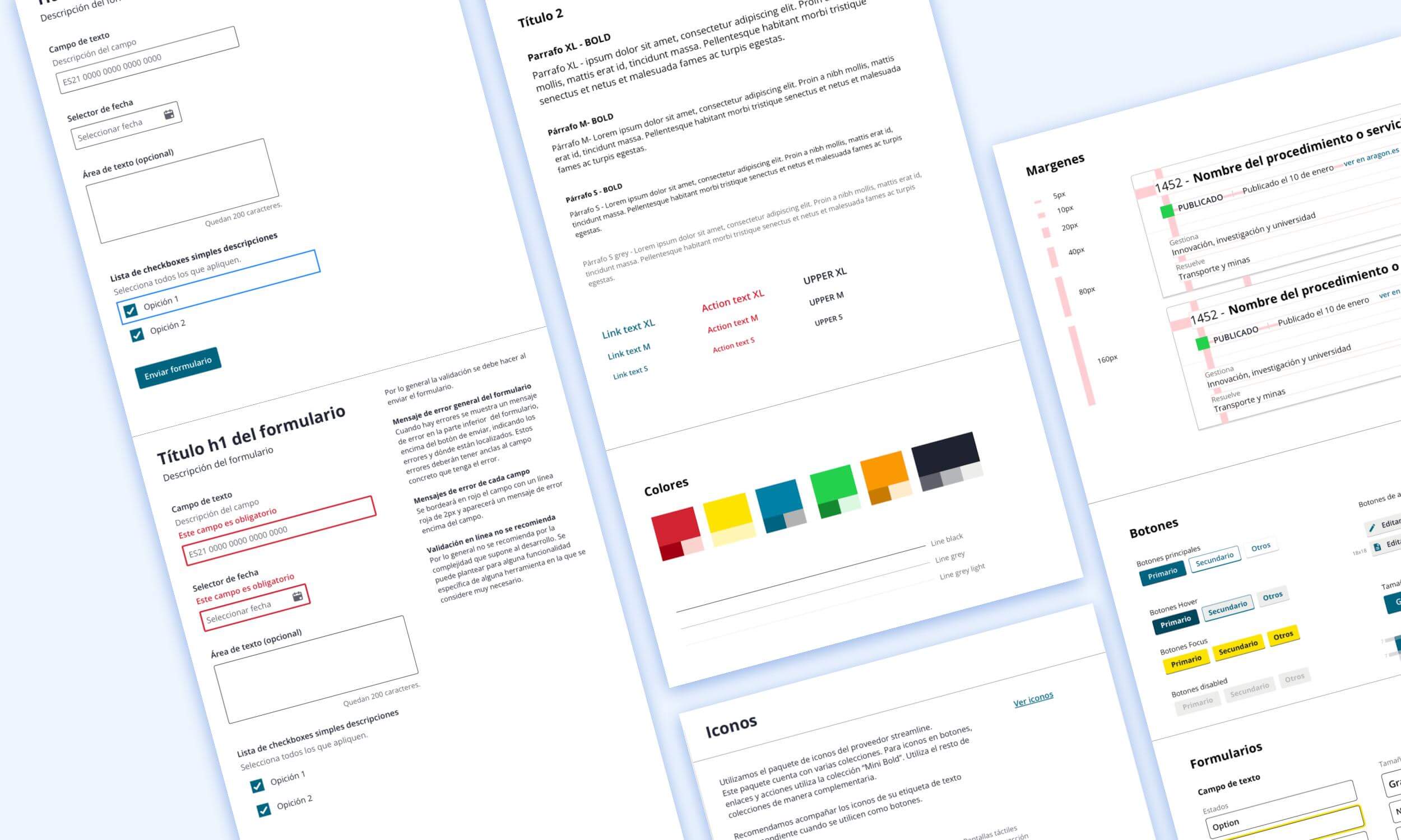 Muestra de algunos estilos, componentes y patrones del sistema de diseño